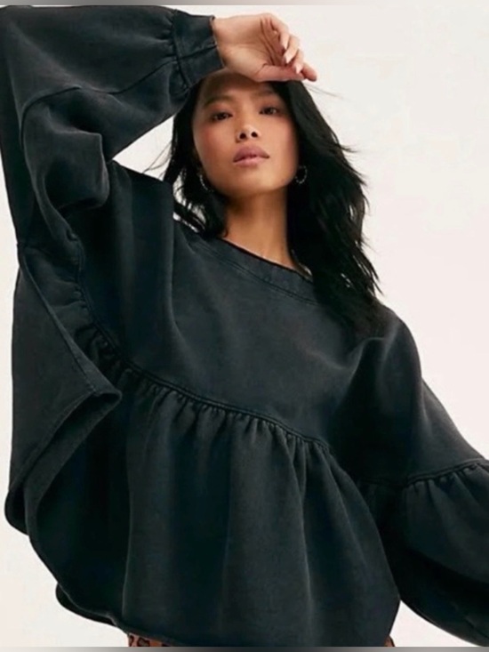 Free People Tops - Free People Lucy Black Peplum
Sweatshirt Top